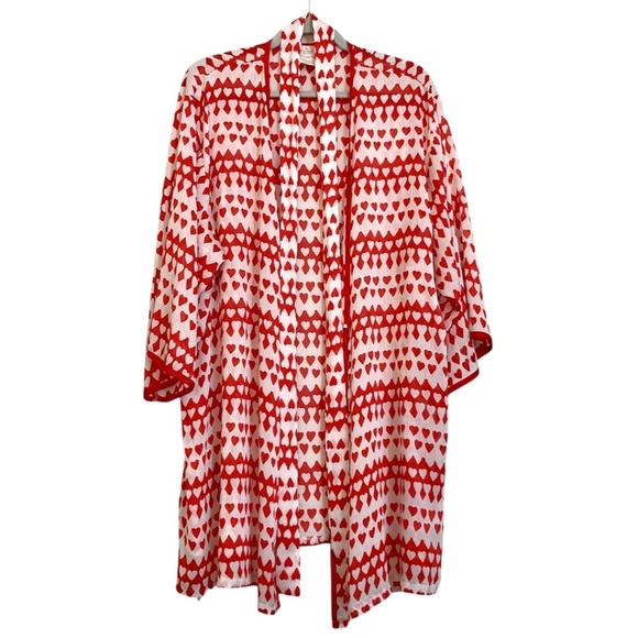 KATE SPADE Heart Print Kimono Chiffon Robe Red Belted Size L/XL - Picture 7 of 10